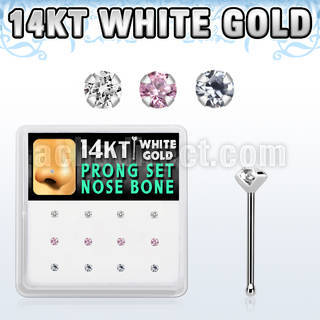 dwnb10 caja display 12 piercing nariz hueso oro blanco 14 kts 0 6mm zirconia redonda 2mm mayorista
