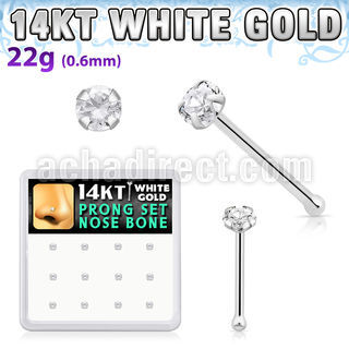 dwnb1 box of 14kt white gold nose bones w 2mm prong set cz