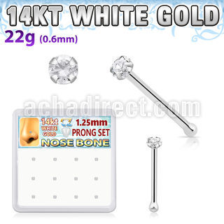 dwnb22 box w 14kt white gold nose bones w 1.2mm clear round cz 