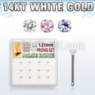 dwnb23 caja 12 piercings nariz hueso oro blanco 14 kts 0 6mm zirconia redondas colores 1 25mm mayorista