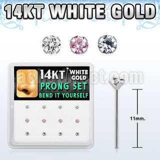 dwys10 caja 12 piercing nariz doblar tu mismo oro blanco 14 kts 0 6mm zirconia redonda 2mm mayorista