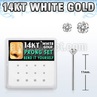 dwys11 caja 12 piercing nariz doblar tu mismo oro blanco 14 kts 0 6mm zirconia redonda 1 5mm & 2mm al por mayor