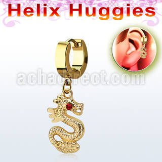 ehg721 pendiente huggie helix acero inoxidable pvd oro dragon oro colgado ojos cristal se vende por pieza distribuidor mayorista
