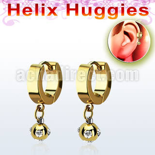 ehgmjt pendiente huggie helix acero inoxidable pvd oro bola oro multi joyas acero anodizado cristal claro se vende por pieza mayorista