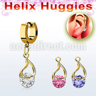 ehgz416 pendiente huggie helix acero inoxidable pvd dorado colgante zirconia redonda ajustada presion oro al por mayor