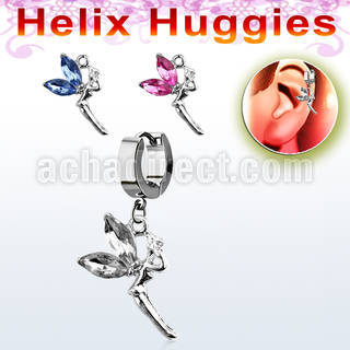 ehh532 steel helix huggie w fairy with crystal wings 