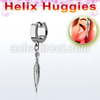 ehh583 helix huggie w a dangling small feather