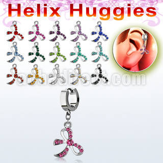 ehh588 helix huggie w a dangling crystal studded bow