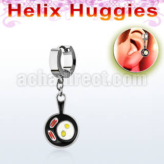 ehh646 pendiente huggie helix acero inoxidable beicon huevos sarten negra se vende por pieza distribuidor mayorista