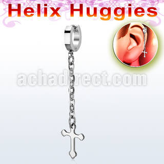 ehhlcros pendiente huggie helix acero inoxidable cruz colgando una cadena larga