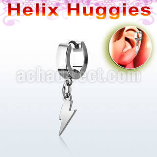 ehhlit stainless steel helix huggie w dangling lightning symbol