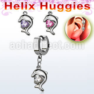 ehhz300 pendiente huggie helix acero inoxidable delfin colgado zirconia se vende por pieza distribuidor mayorista