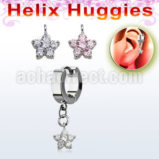 ehhz324 helix huggie w a dangling small cz flower
