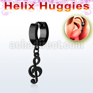 ehk709 pendiente huggie helix acero inoxidable pvd negro nota musical negro se vende por pieza al por mayor