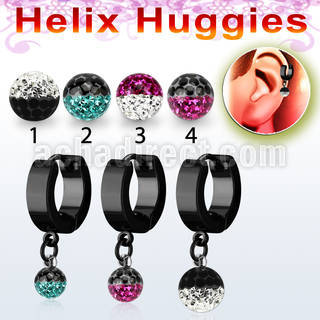 ehkfre pendiente huggie helix acero inoxidable pvd negro multi cristal ferido colores se vende por pieza mayorista