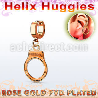 ehr765 pendiente huggie helix acero inoxidable pvd oro rosa colgante esposas grabado freedom oro rosa distribuidor mayorista