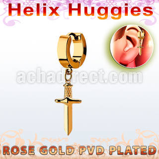 ehr768 pendiente huggie helix acero inoxidable chapado pvd oro rosa colgante punal colgante laton chapado oro rosa