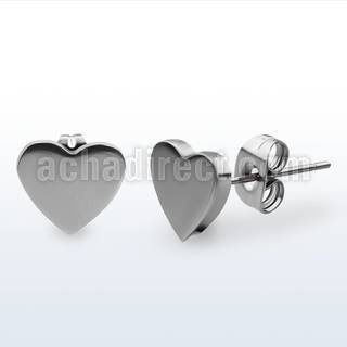 er043 loose pair of heart shaped 316l steel earring stud