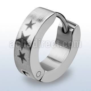 er083 pair of stainless steel huggies ear hoops w 3 stars