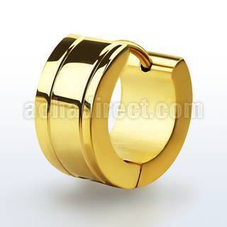 er171 pair of gold steel huggies ear hoops w etched lines