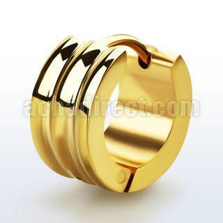 er182 pair of gold steel huggies ear hoops in tri band