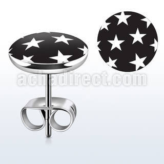 er200 pair of stainless steel ear studs w stars on black