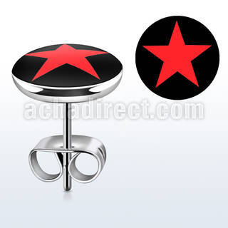 er201 par piercings oreja acero inoxidable logo estrella roja fondo negro 10mm al por mayor