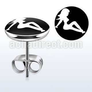 er203 par piercings oreja acero inoxidable logo chica mudflap blanca fondo negro 10mm mayorista