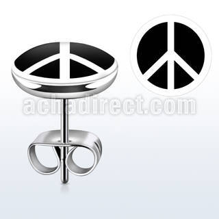 er208 pair of stainless steel earring studs with peace sign