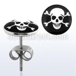 er211 pair of stainless steel ear studs w skull crossbones
