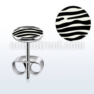 er232 par piercings oreja acero inoxidable logo cebra negra blanca 7mm distribuidor