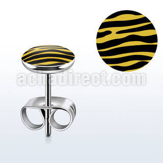 er239 par piercings oreja acero inoxidable logo cebra negra amarilla 7mm distribuidor mayorista