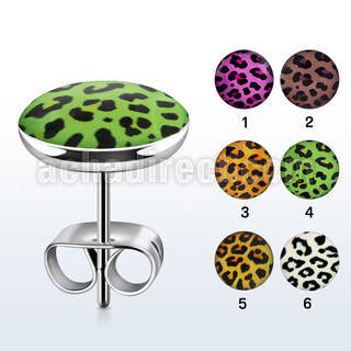 er242 par piercings oreja acero inoxidable logo piel leopardo al por mayor
