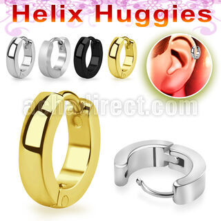 er247 tiny high polished steel helix huggie with rounded edges