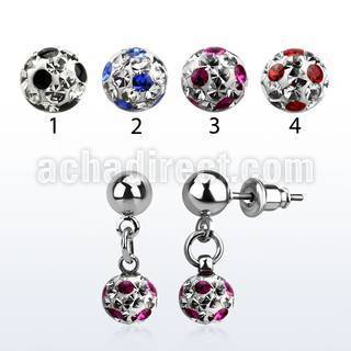 er263a piercing oreja acero quirurgico 6mm multi cristal ferido puntos vendido por pieza al por mayor