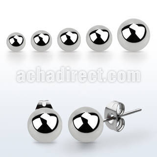 erbal pair of ball shaped high polished 316l steel ear studs