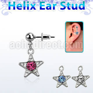 erbd12 piercing oreja helix acero quirurgico bola estrella cristal distribuidor