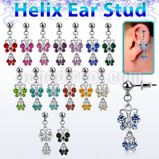 erbd2 316l steel helix ear stud ball with 2 crystal butterfly