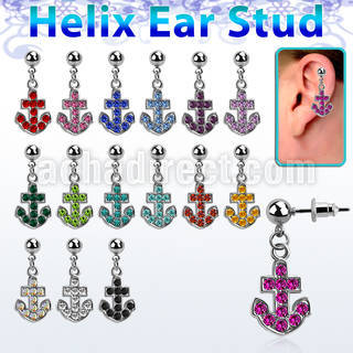 erbd391 316l steel helix ear stud ball w crystal studded anchor