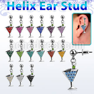 erbd4 piercing oreja helix acero quirurgico bola vaso martini cristal colgado vendido por pieza distribuidor mayorista