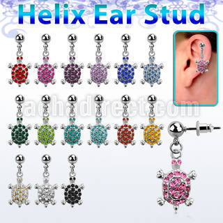 erbd574 316l steel helix ear stud ball with crystal turtle
