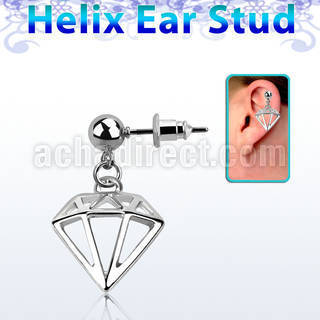 erbd575 316l steel helix ear stud ball w polished diamond shape