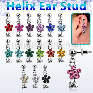 erbd6 piercing oreja helix acero quirurgico bola flor cristal vendido por pieza al por mayor
