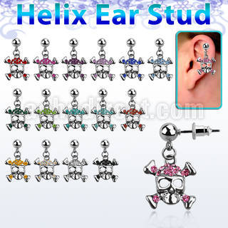 erbd8 piercing oreja helix acero quirurgico bola calavera cristal vendido por pieza mayorista