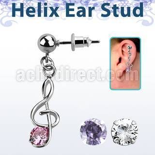 erbz370 316l steel helix ear stud ball with musical note w cz