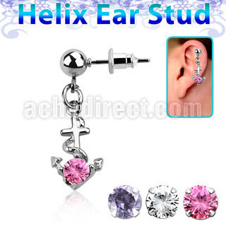 erbz371 316l steel helix ear stud ball with anchor w rope cz