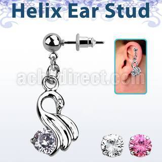 erbz375 piercing oreja acero quirurgico bola cisne colgado zirconia vendido por pieza al por mayor