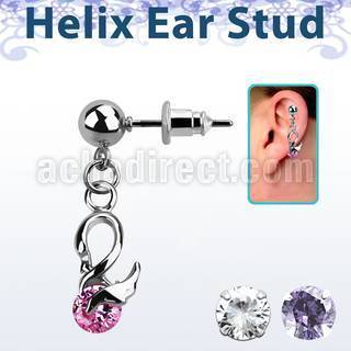 erbz376 piercing oreja acero quirurgico bola cisne colgado zirconia como cuerpo vendido por pieza al por mayor