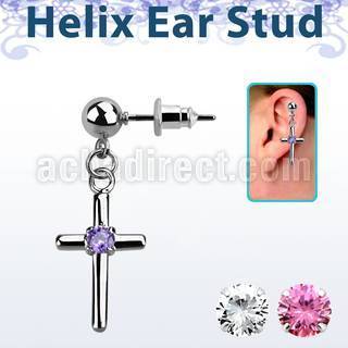 erbz394 piercing oreja acero quirurgico bola cruz zirconia redonda centro se vende por pieza al por mayor