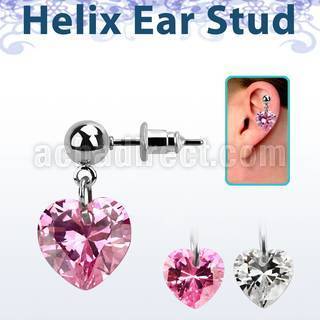 erbz529 piercing oreja acero quirurgico bola zirconia corazon 9mm se vende por pieza distribuidor